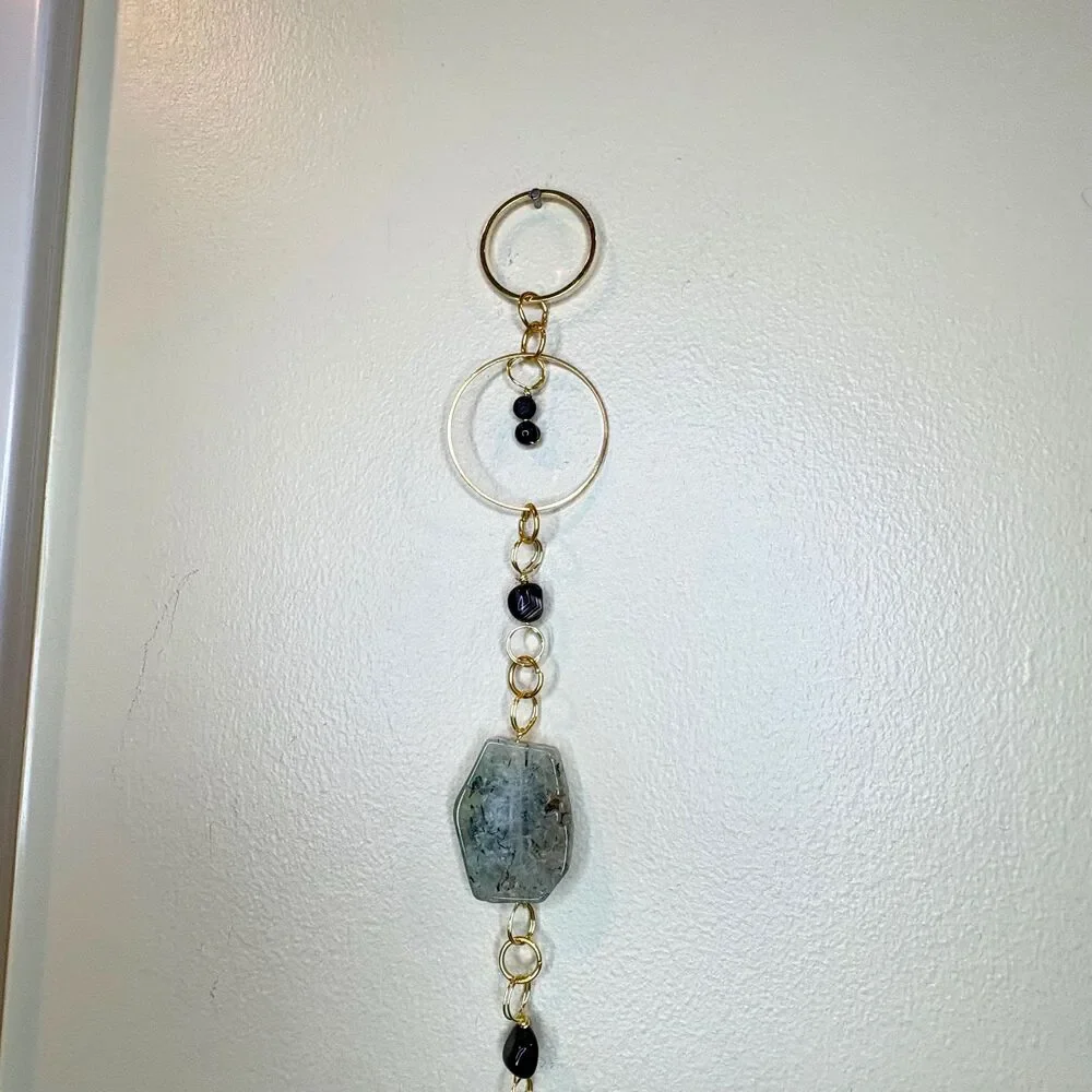 Prehnite Black Onyx Beads Gemstone Wall Hang Unconditional Love & Protection